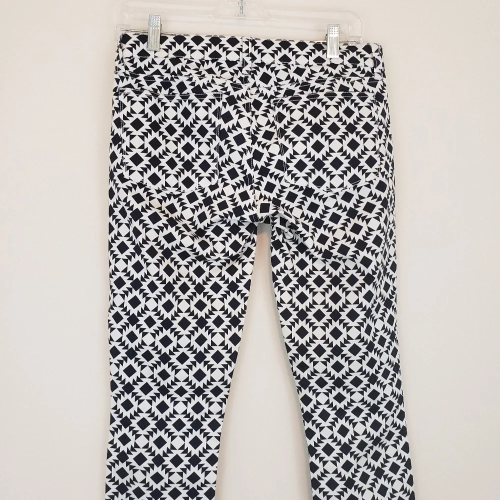J. Crew Mosaic Print Toothpick Skinny Jeans Navy Blue White Size 27 Size 4